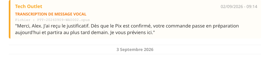 Un vocal transcrit dans le PDF, avec le nom du fichier
